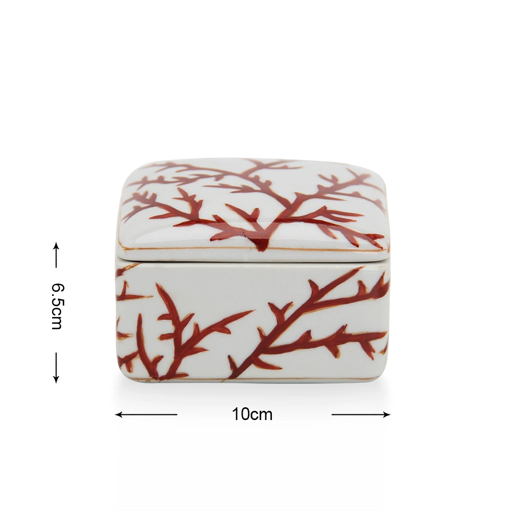 JW017 Wholesale Porcelain Swab Toothpick Storage Box Seasoning Powder Jar Ceramic White Square Customize Jewelry Box